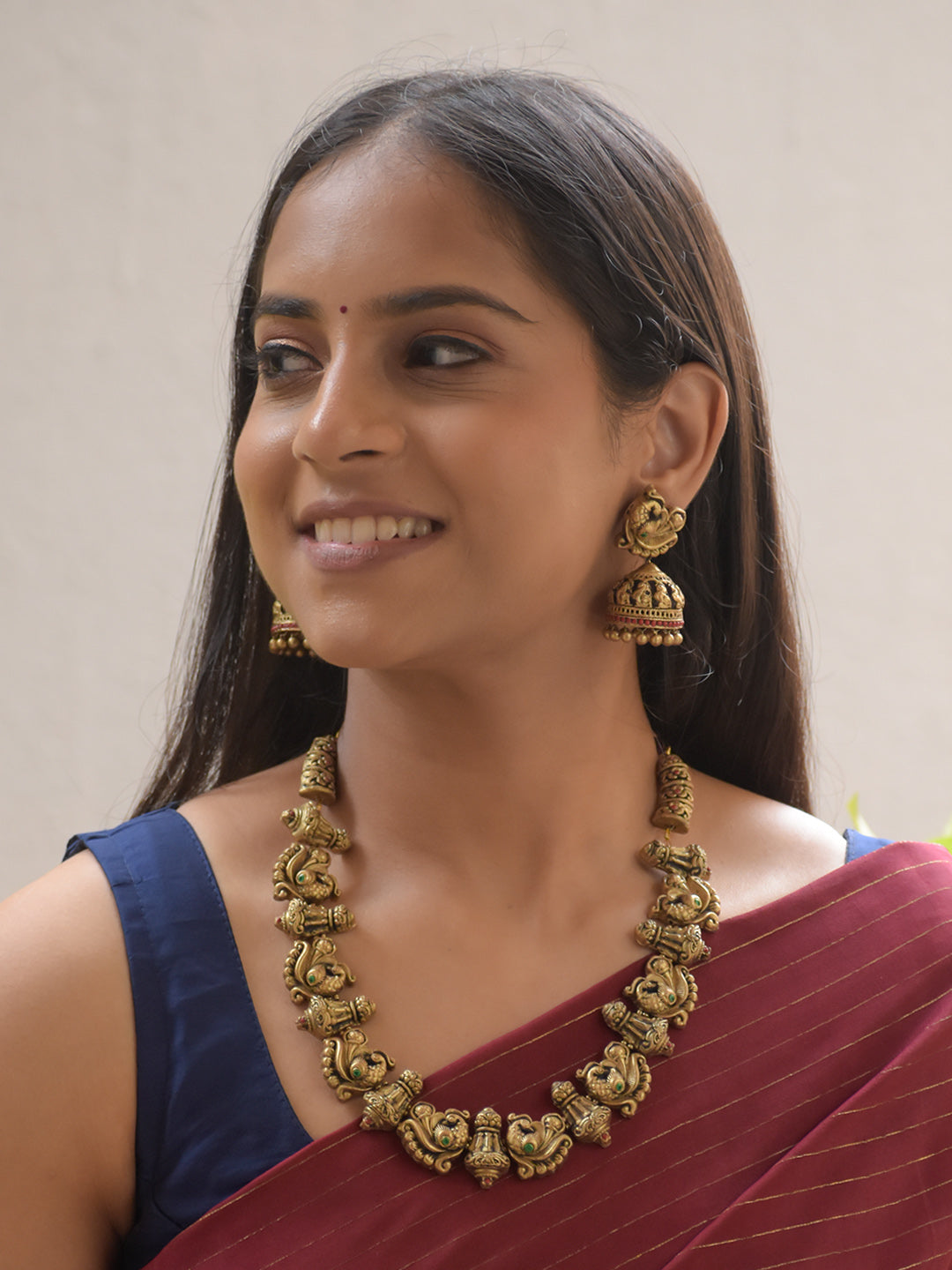 Vedika - Handcrafted Terracotta Motif Necklace Set with Antique Gold Finish and Matching Earrings