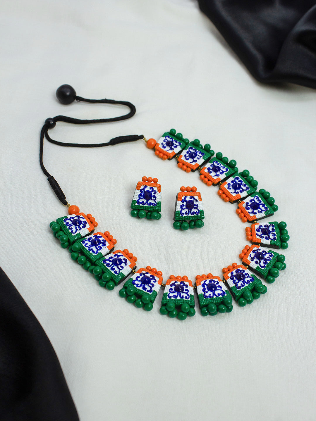 Mandala Design Hand Painted Finish Terracotta Jewellery Set in India celebration colors Independence Day Special
