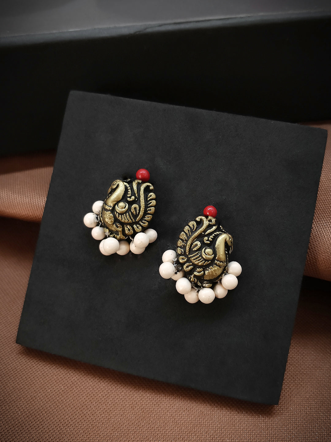 Mayurmani — Peacock Design Hand Painted Terracotta Earrings