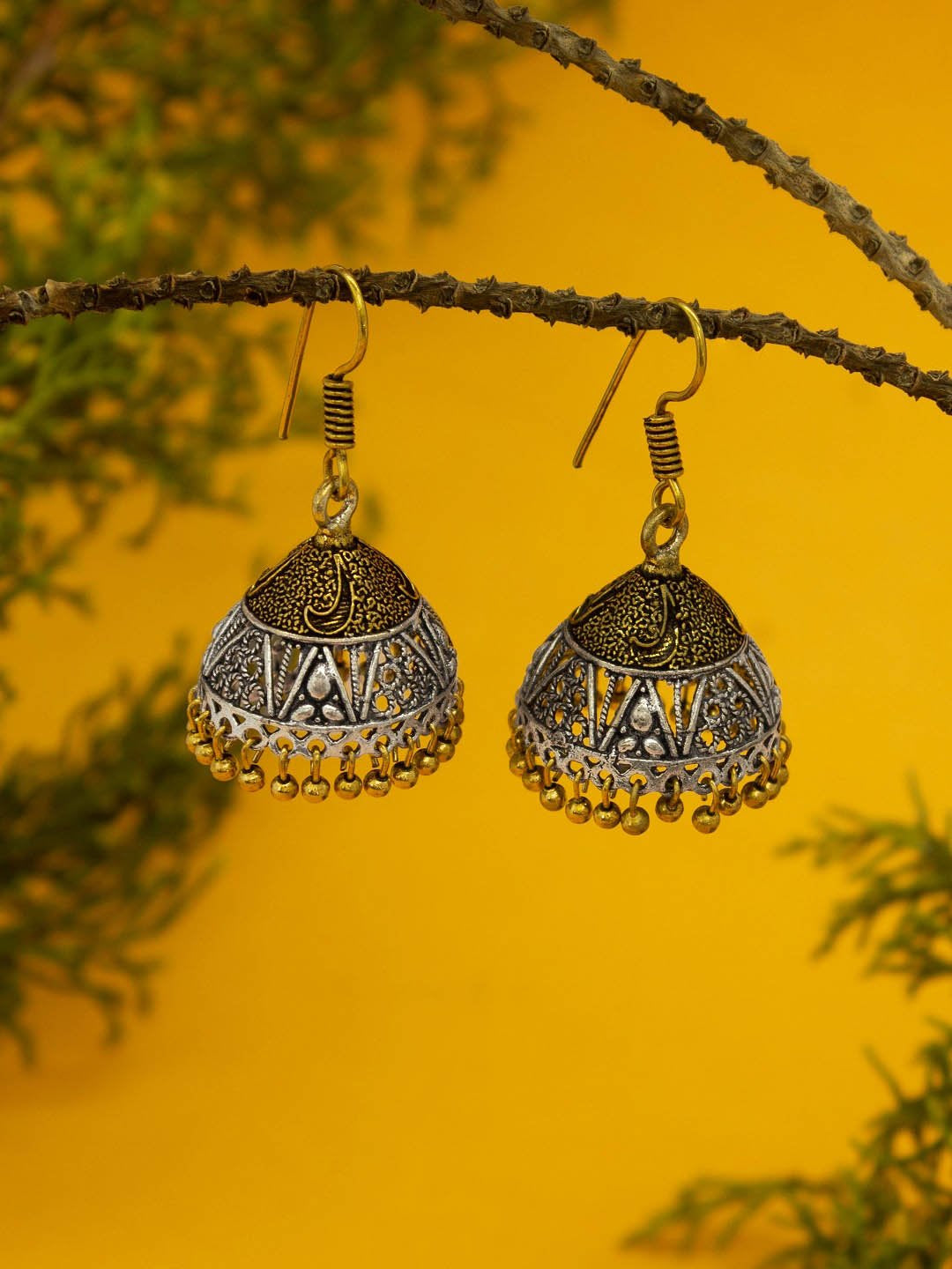 Traditional Dual Tone Floral Design Hook Jhumka