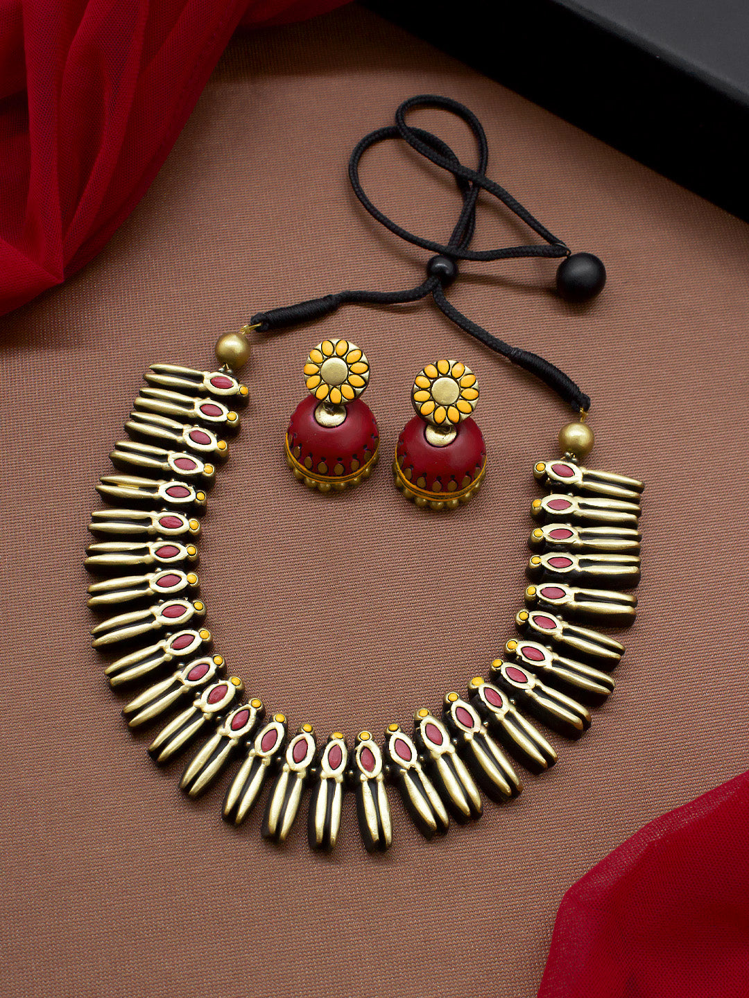 Fringe Design Hand Painted Terracotta Jewellery Set