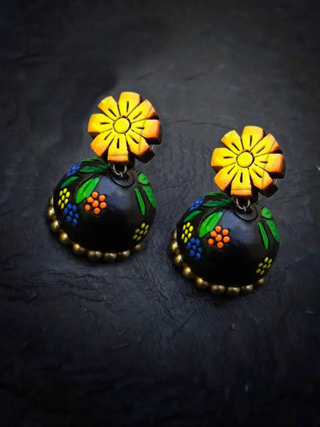 Handmade Terracotta Multicolor Floral Design Jhumka Earring