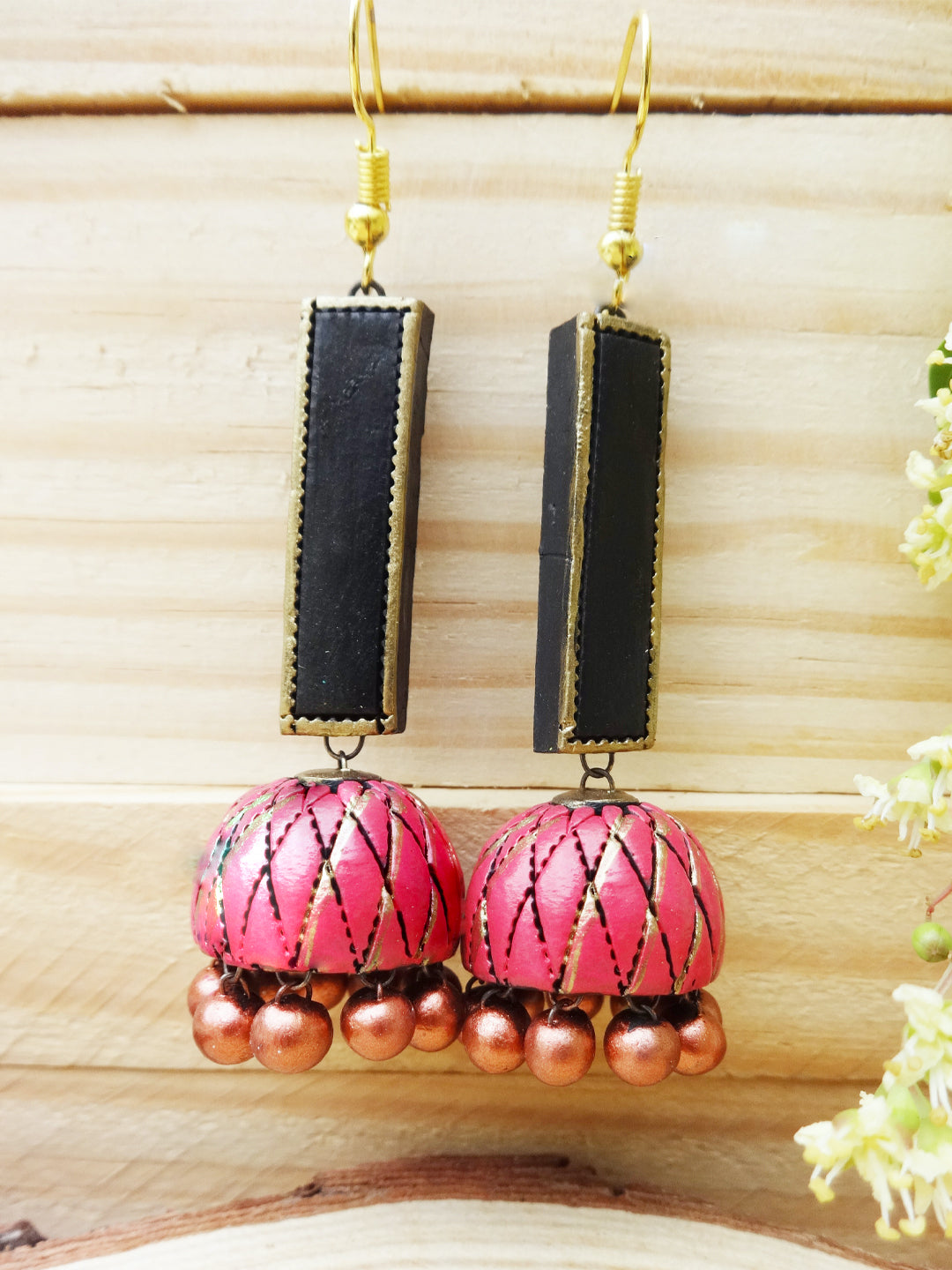 Rhombus Design Hand Painted Terracotta Earrings