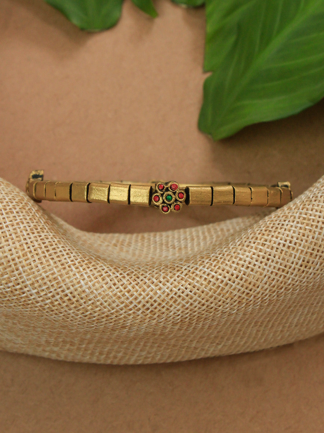Kalini — Antique Gold Red Green Handmade Terracotta Sleek Design Bangle