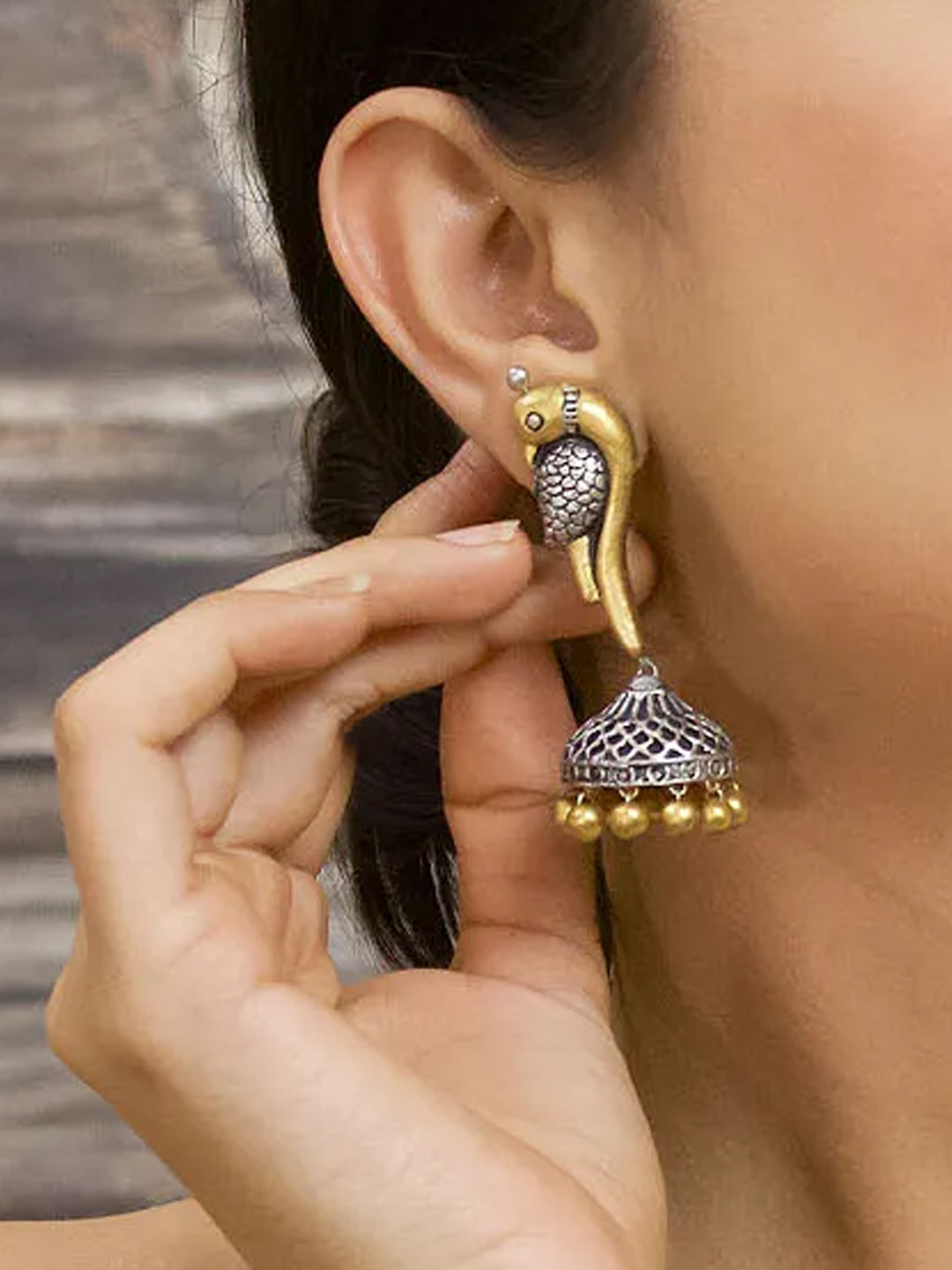 Single Parrot Design Hand Painted Terracotta Earrings