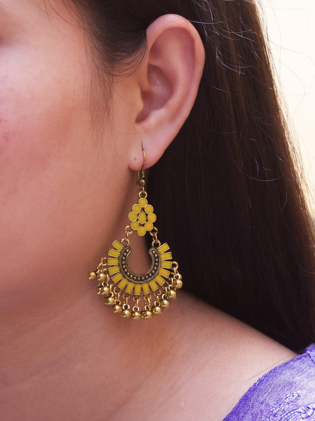 Floral Design Yellow Dangler Afghani Earring