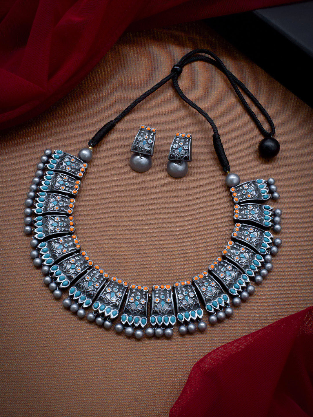 Flower Design Hand Painted Terracotta Jewellery Set