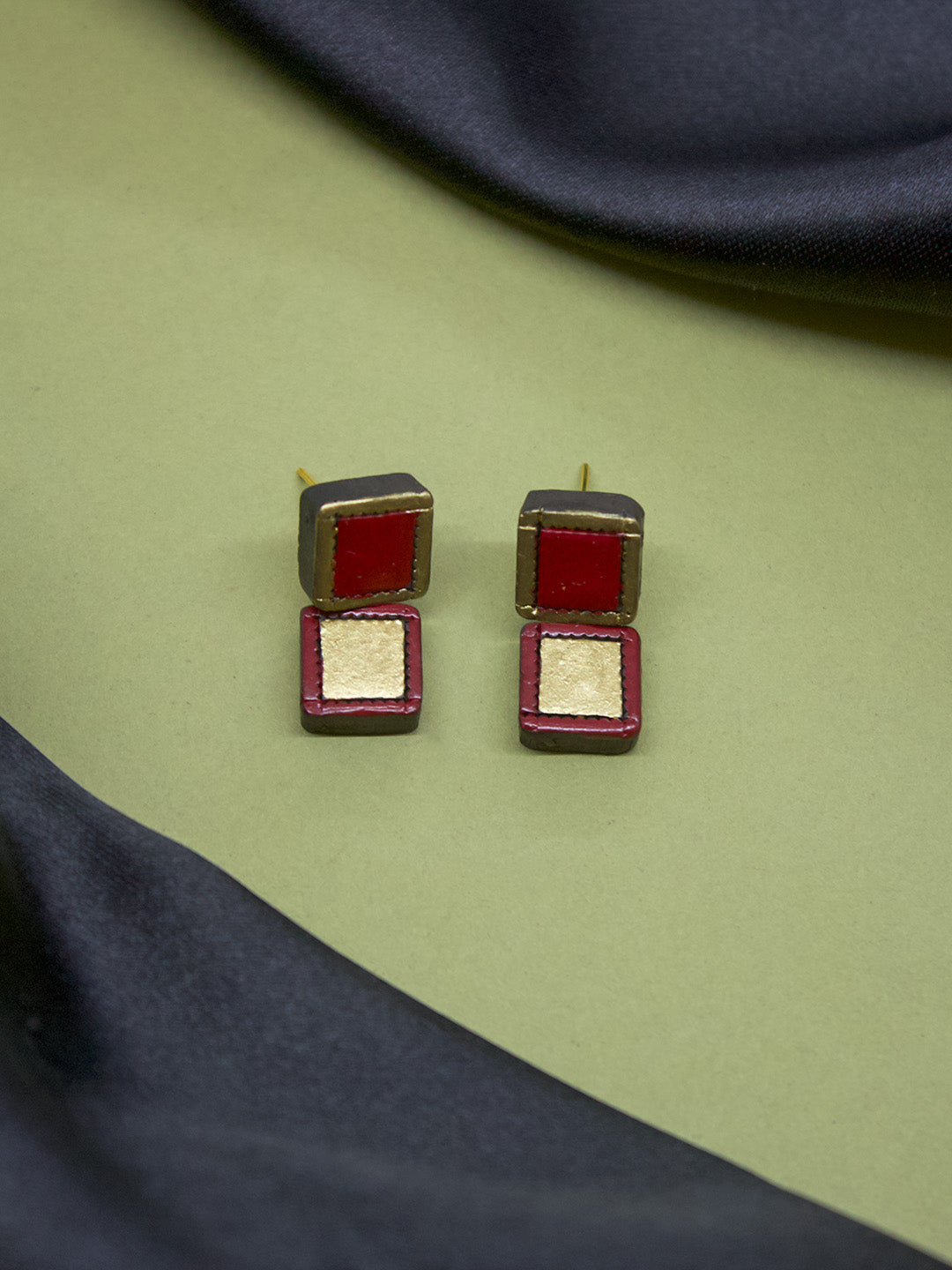 Square Design Hand Painted Finish Terracotta Jewellery Set