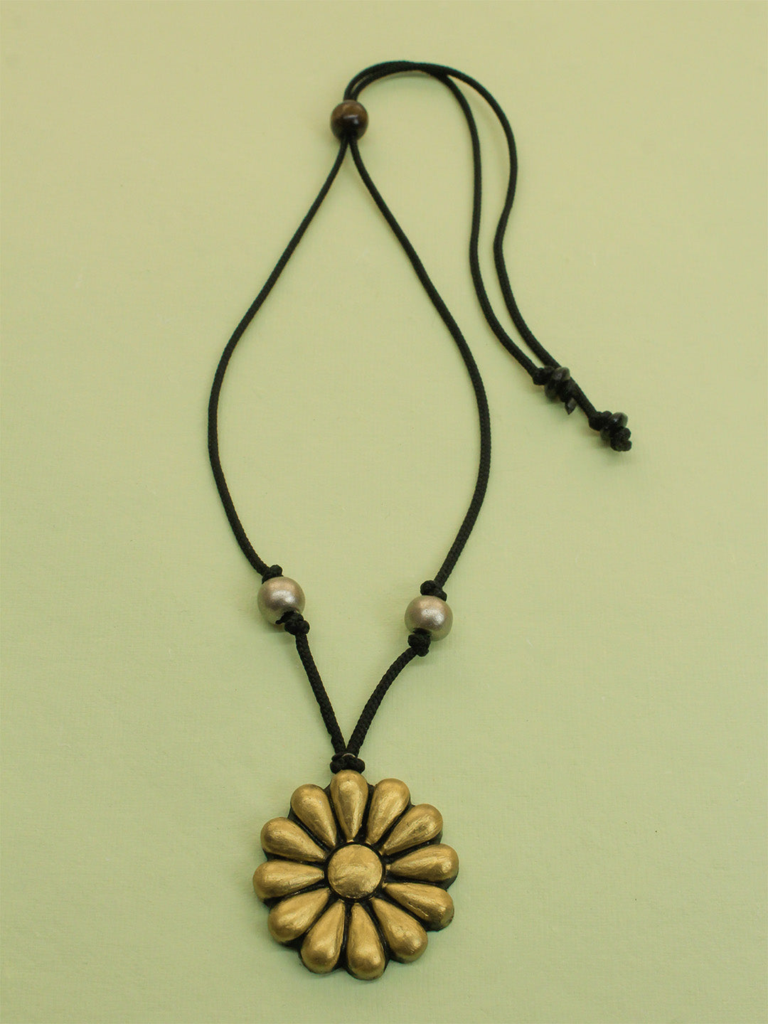 Antique Gold Silver Floral Design Handmade Terracotta Minimalistic Necklace Set
