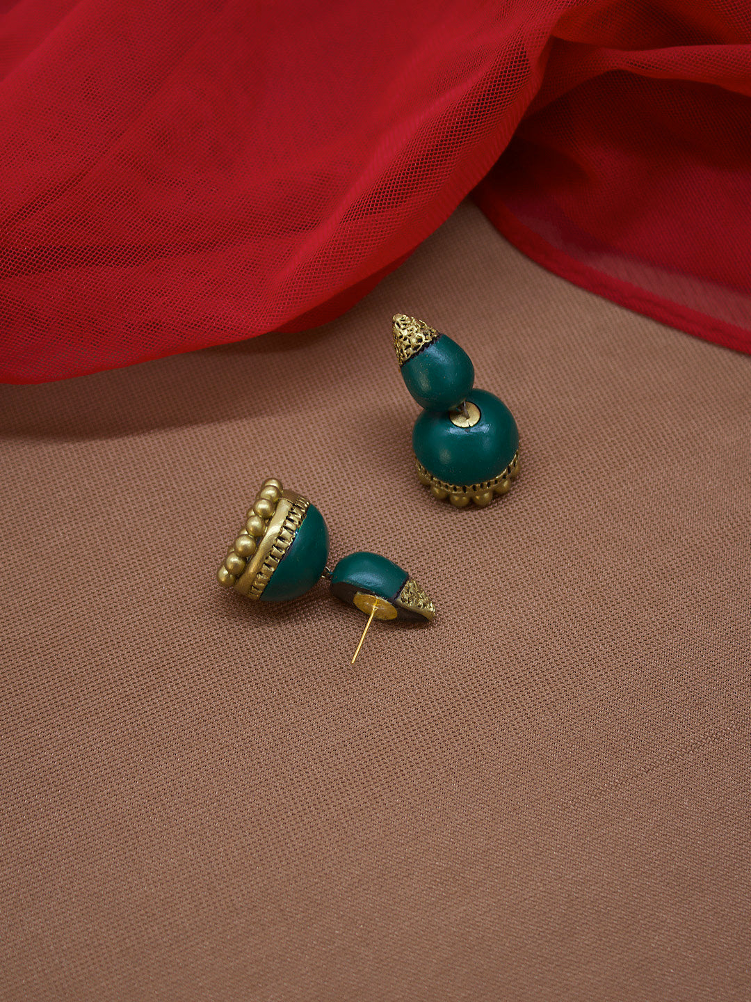 Tear Drop Design Hand Painted Green Color Terracotta Jewellery Set