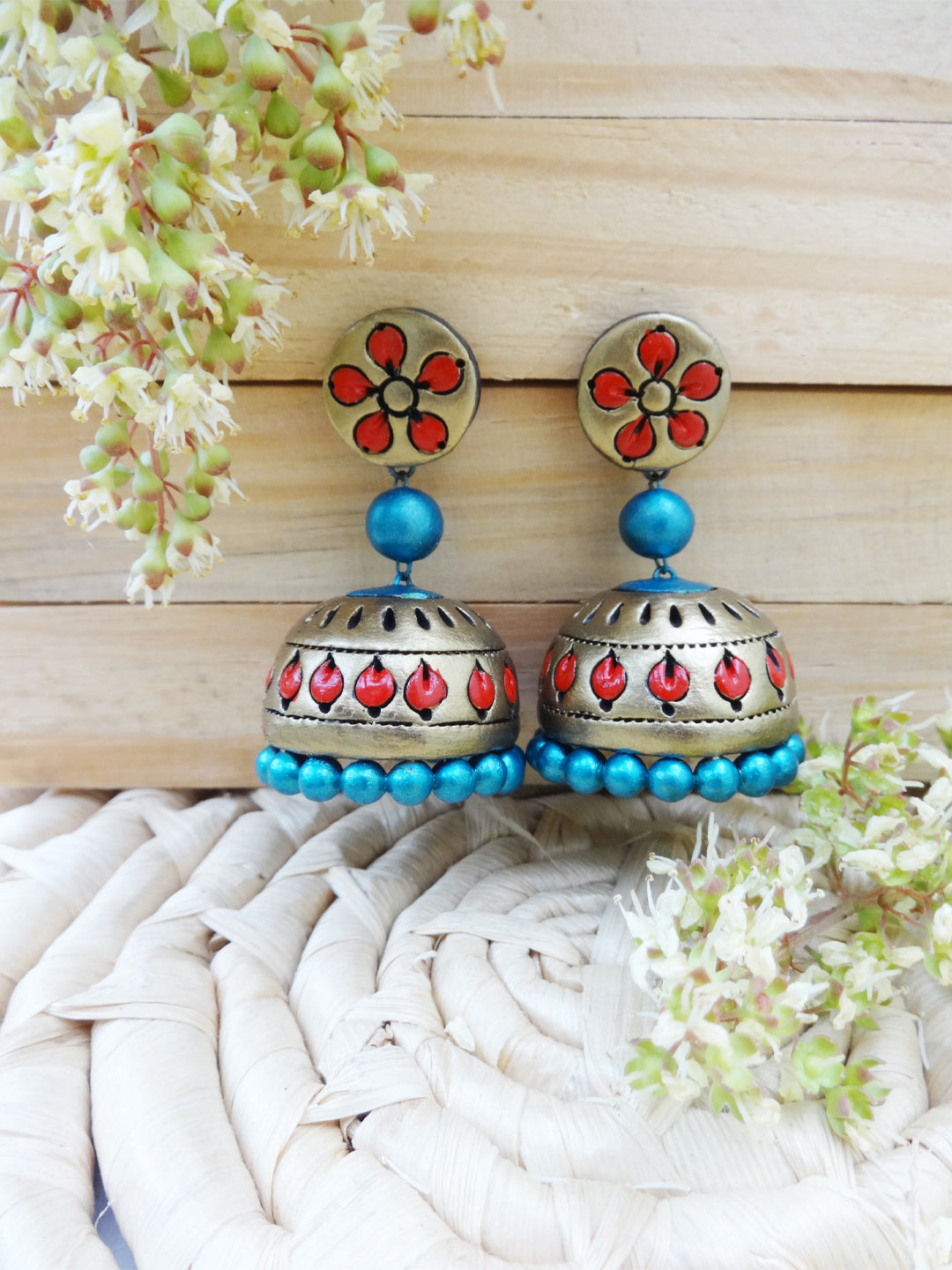 Vasundhara — Flower Design Hand Painted Terracotta Earrings