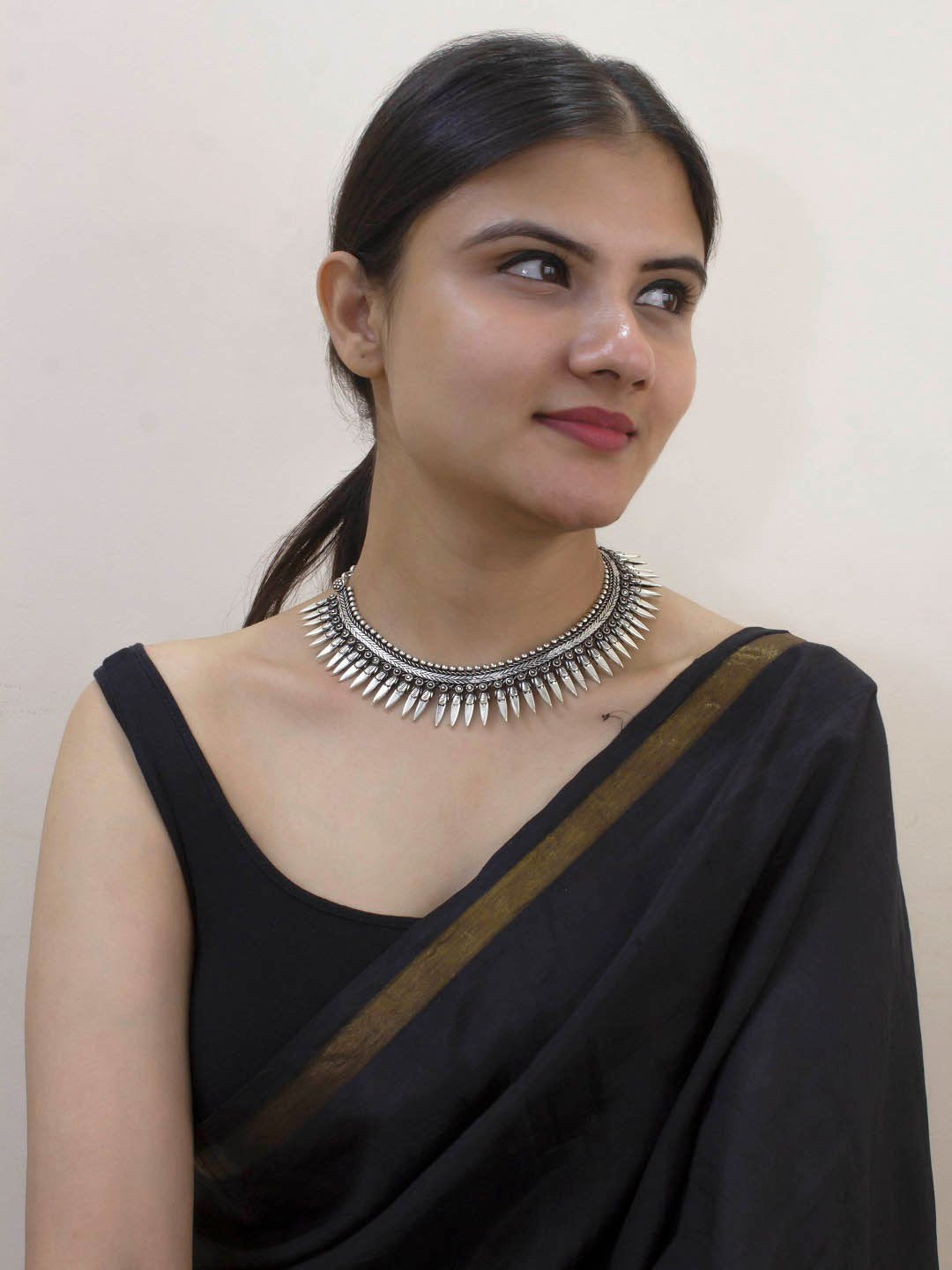 German Silver Fringe Choker Necklace