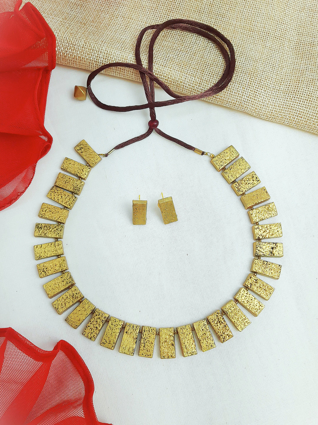 Rectangular Design Hand Painted Terracotta Jewellery Set