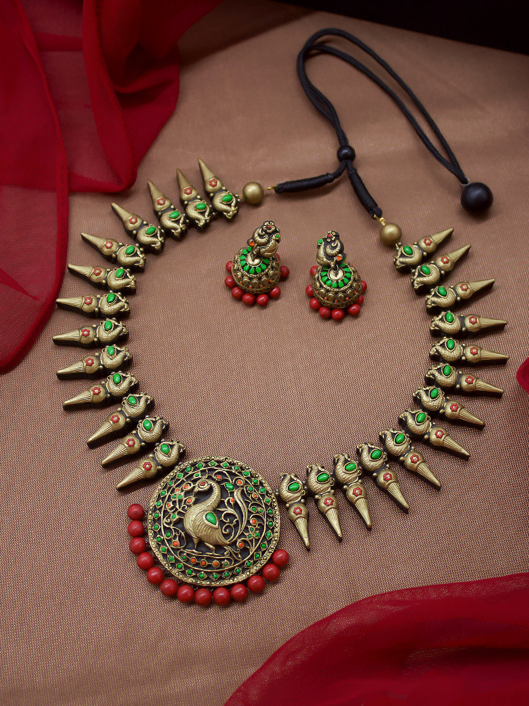 Peacock Design Hand Painted Terracotta Jewellery Set