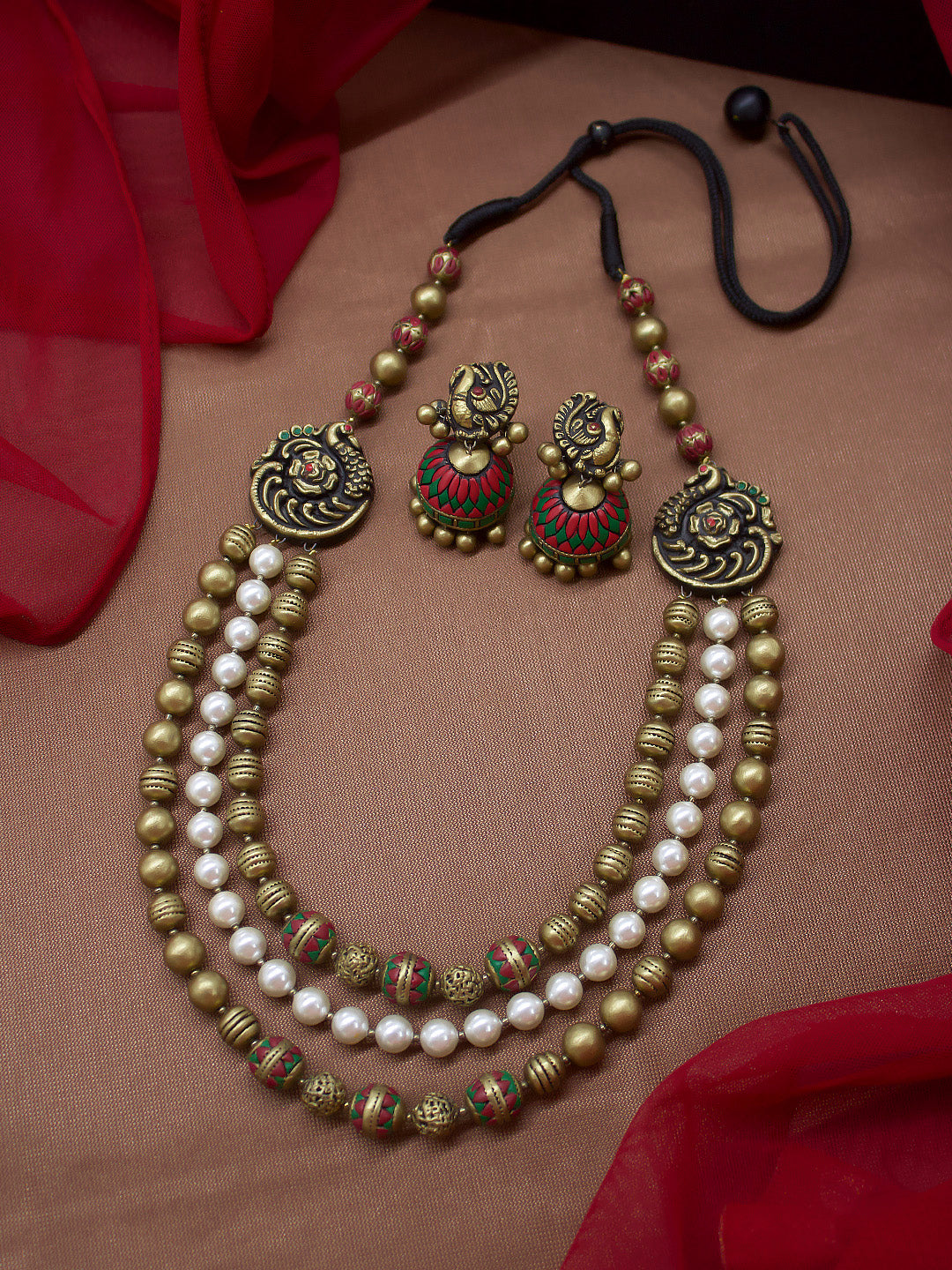 Meghangini — Peacock Design Hand Painted Terracotta Jewellery Set