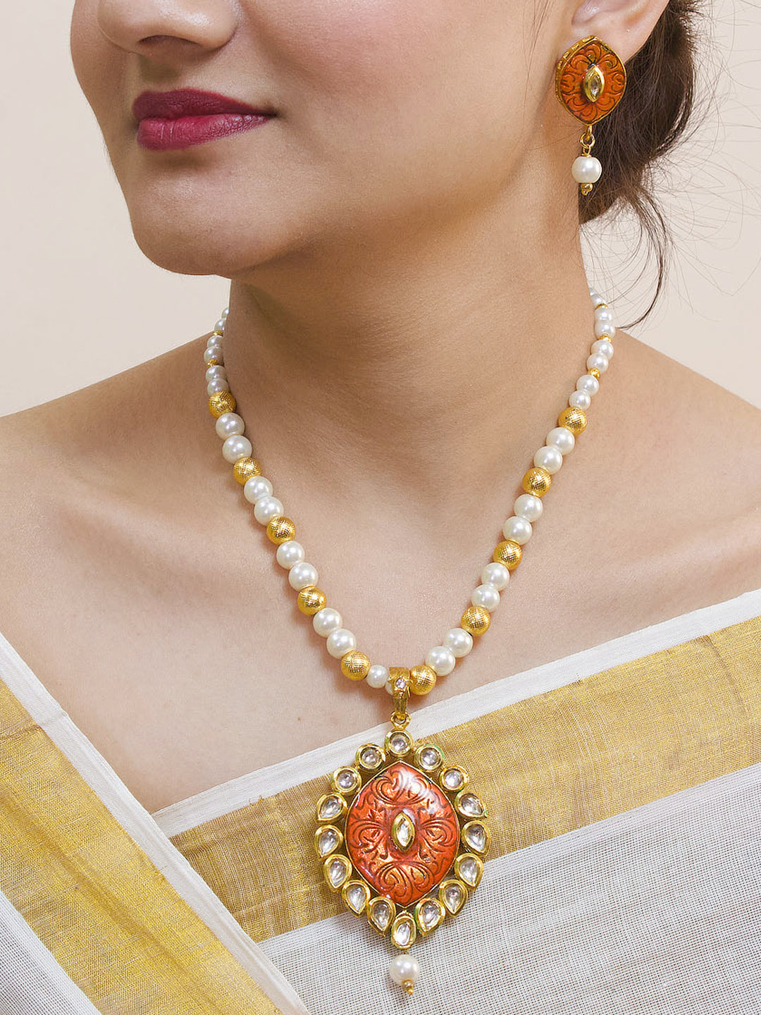 Avismaya High Quality Meenakari Painted With Copper Material Floral Design Necklace Set