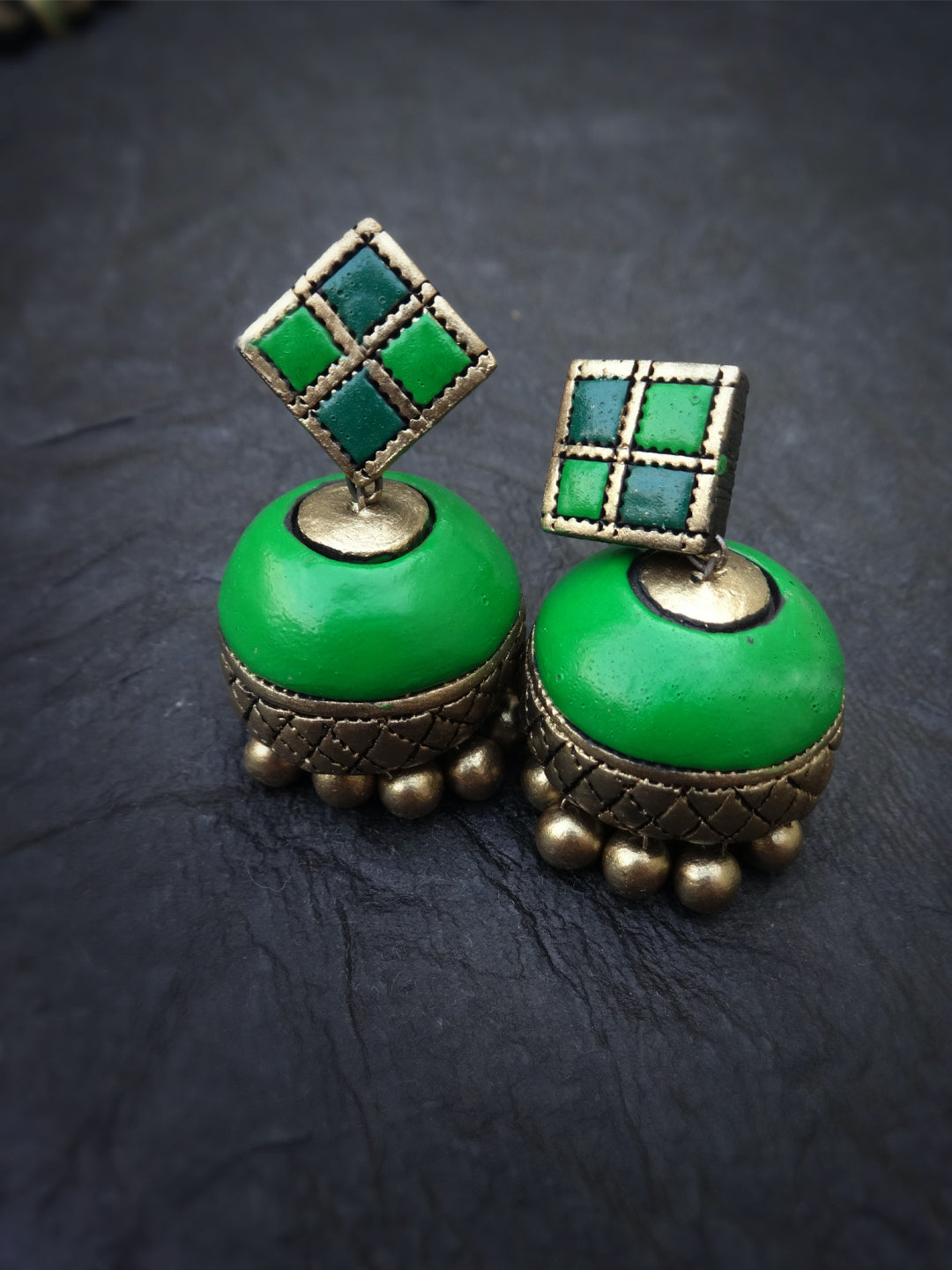 Rectangular Design Hand Painted Terracotta Earrings