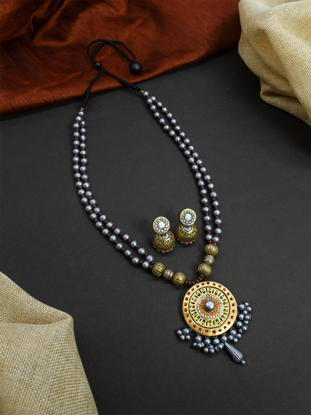 Flower Design Hand Painted Terracotta Jewellery Set