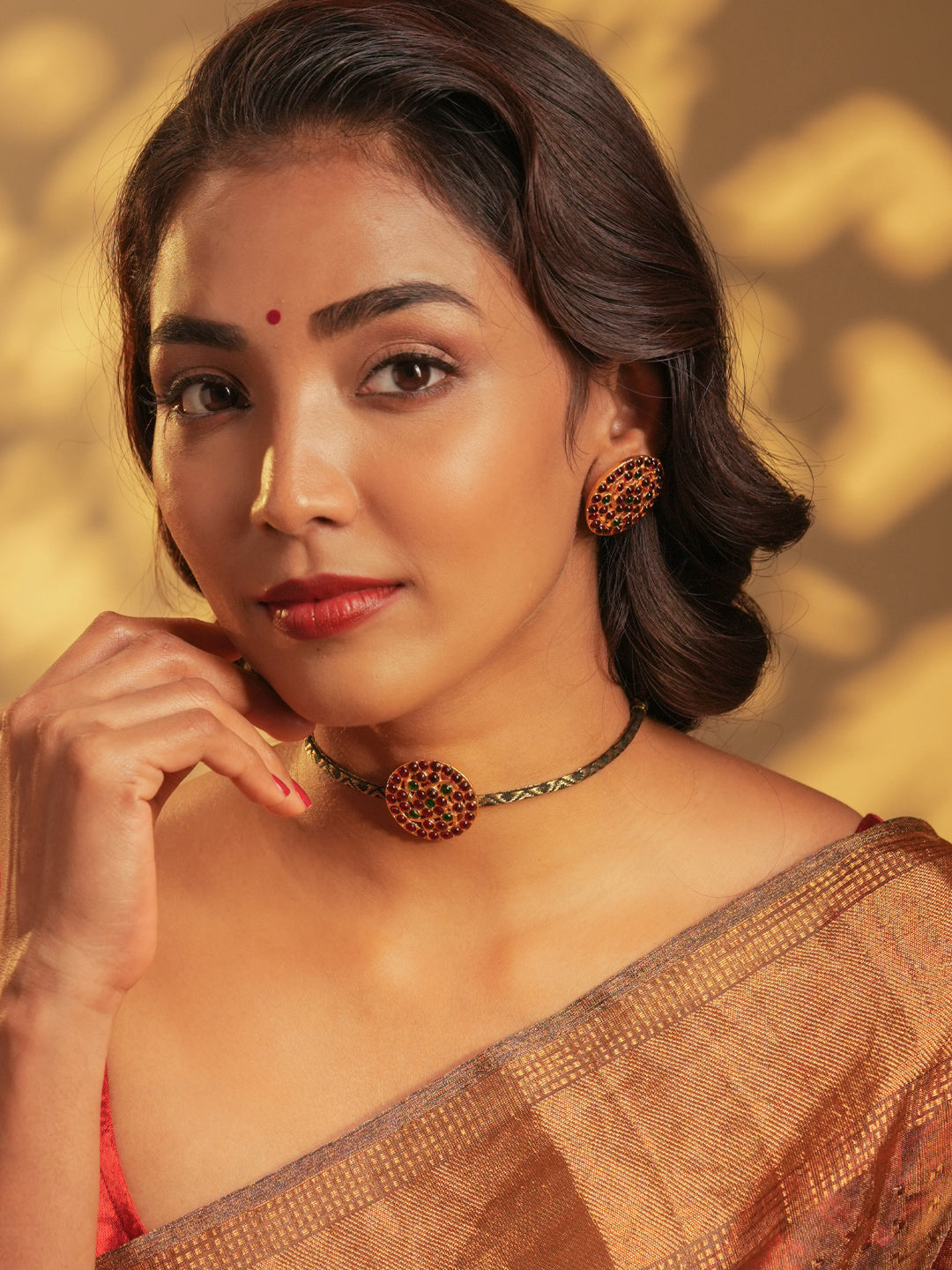 Zarimah — Gold Tone Temple Necklace Set- Jada Billa zari Choker Black