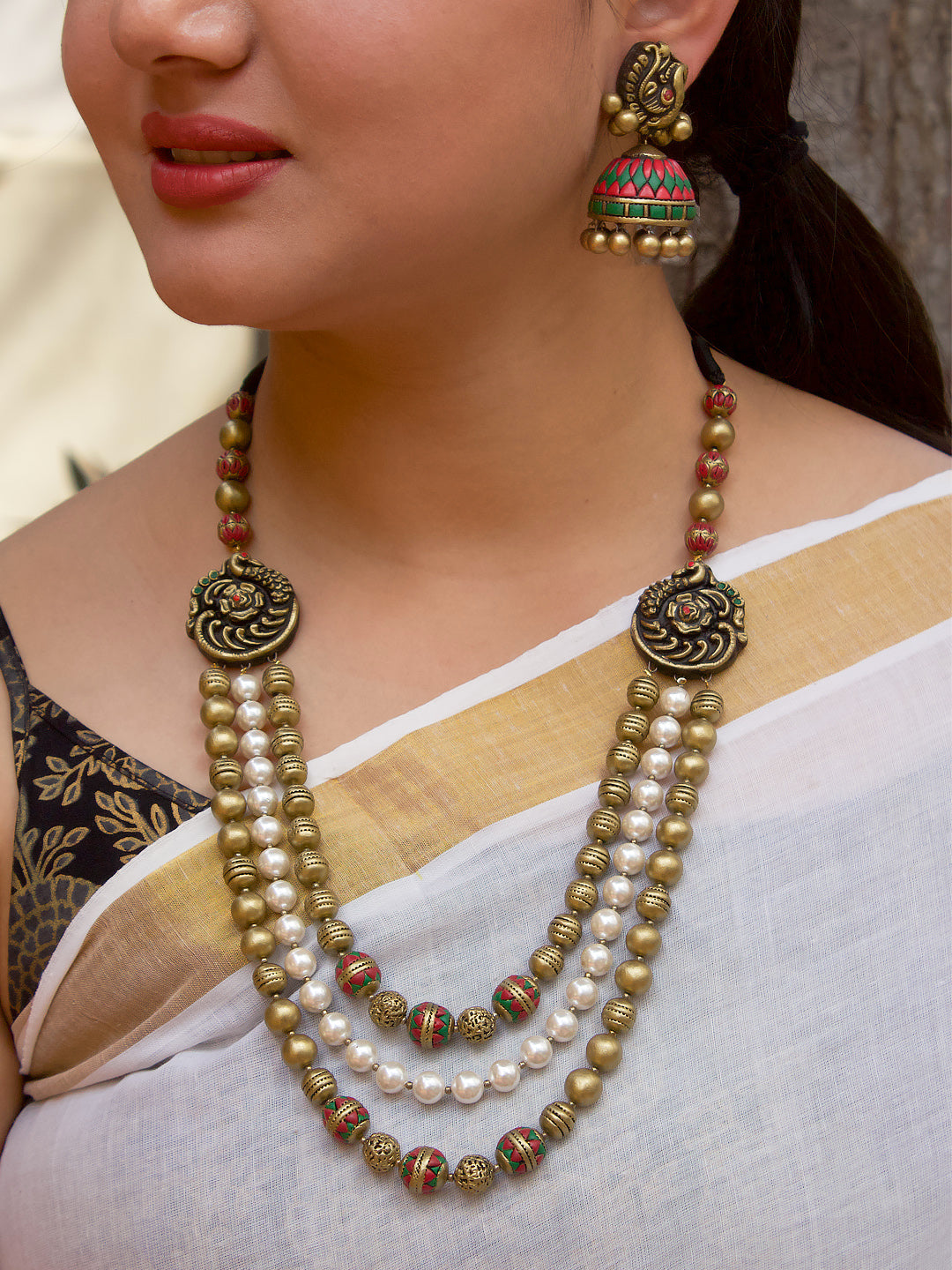 Meghangini — Peacock Design Hand Painted Terracotta Jewellery Set