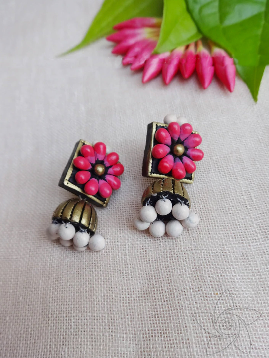 Flower Design Hand Painted Terracotta Jewelry Set