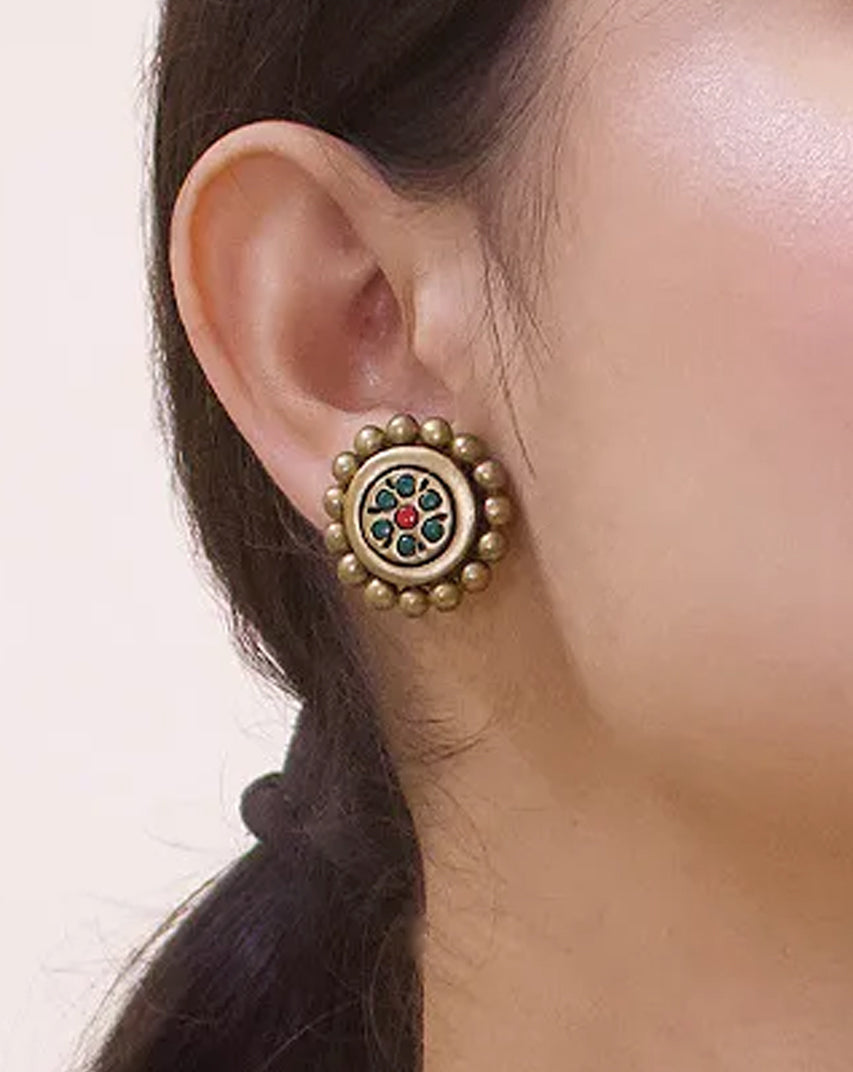 Tarangika — Flower Design Hand Painted Terracotta Earrings