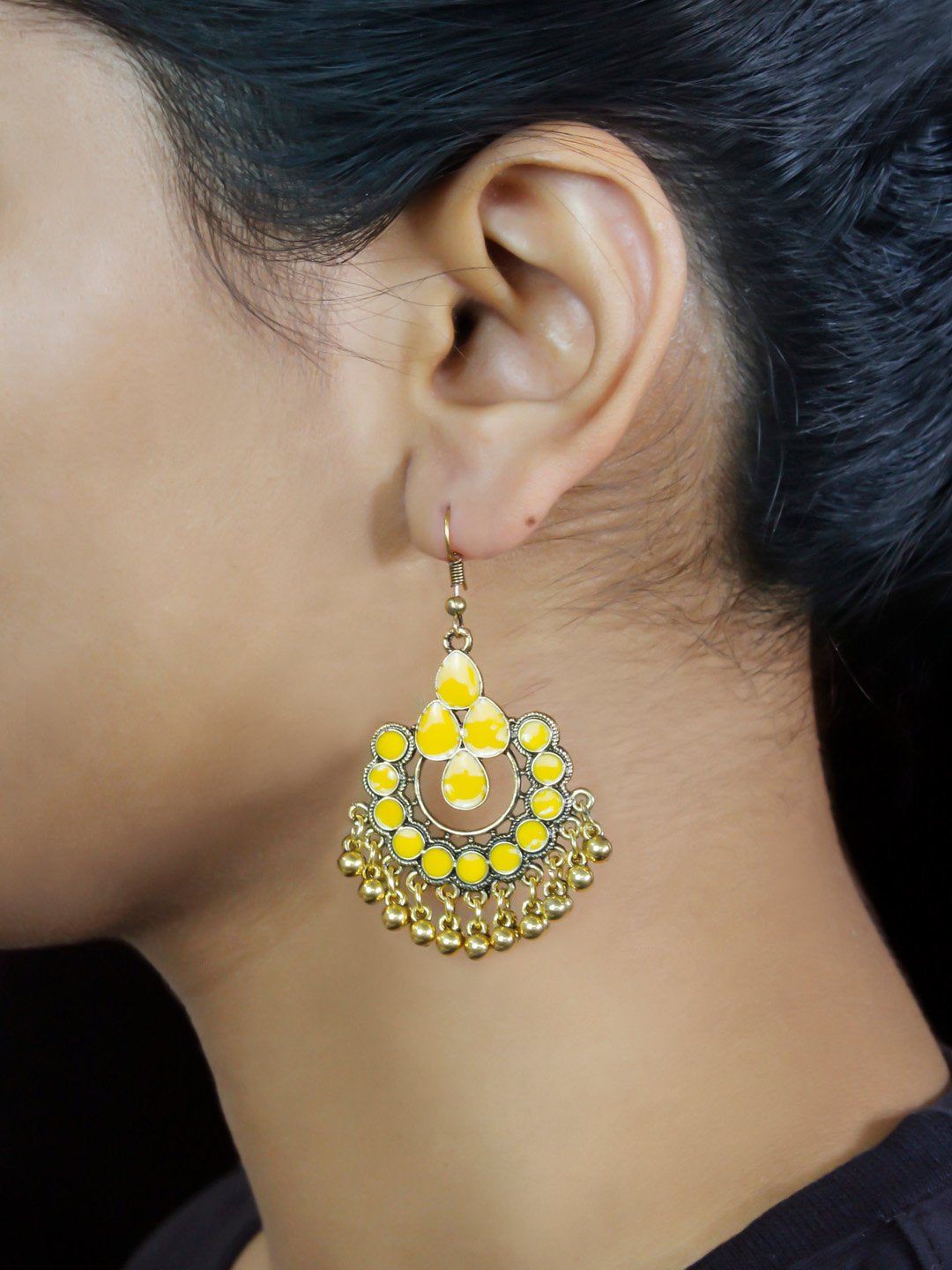 Floral Design Yellow Dangler Afghani Earring