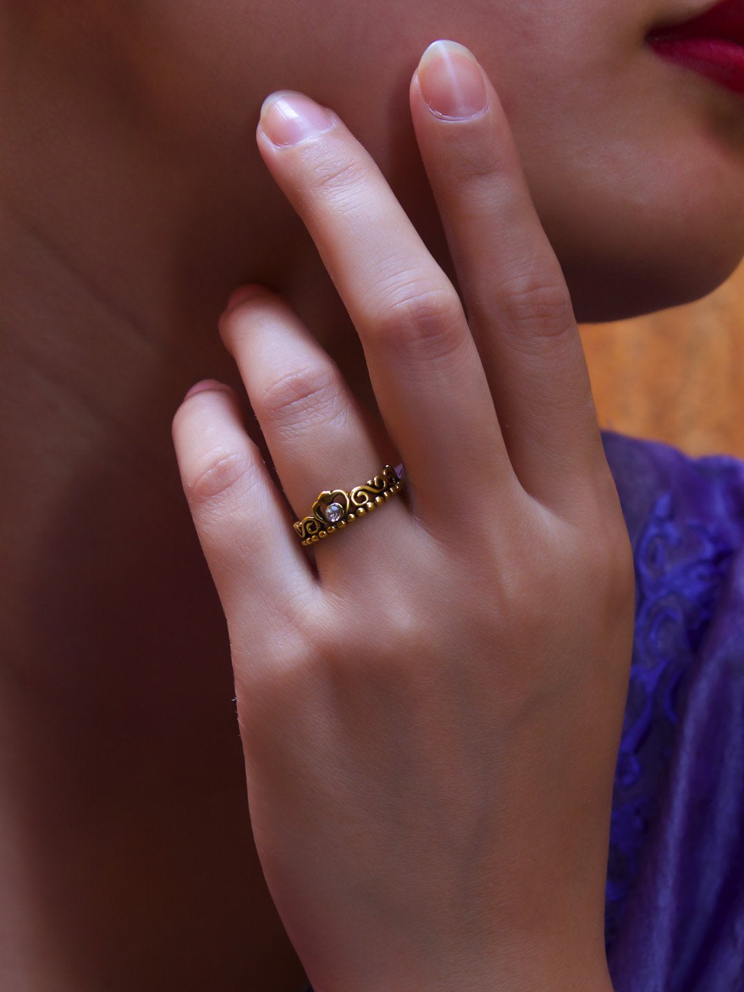 Gold Plated Crown Design White Color Finger Ring