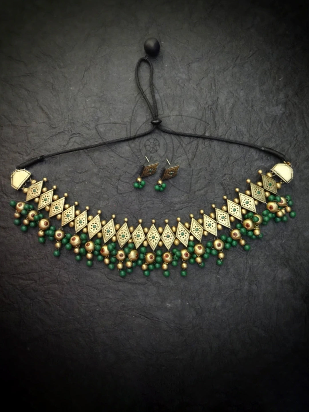 Rhombus Design Hand Painted Terracotta Jewelry Set