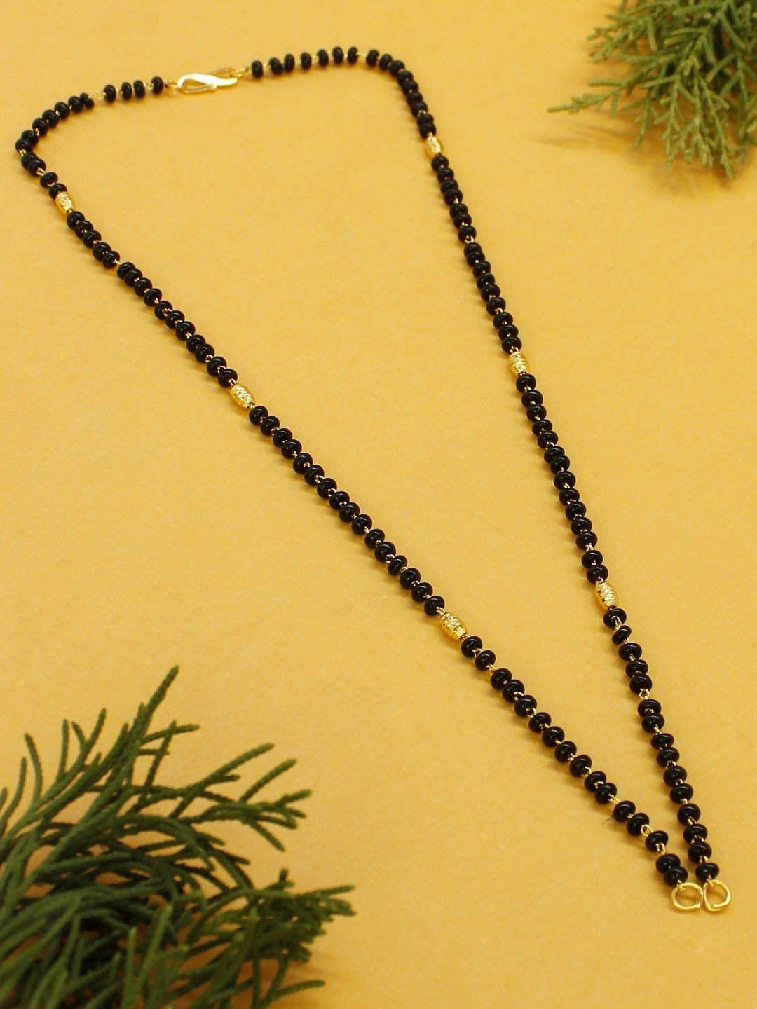 Avismaya Two Layered Gold Plated Black color Beads Long necklace