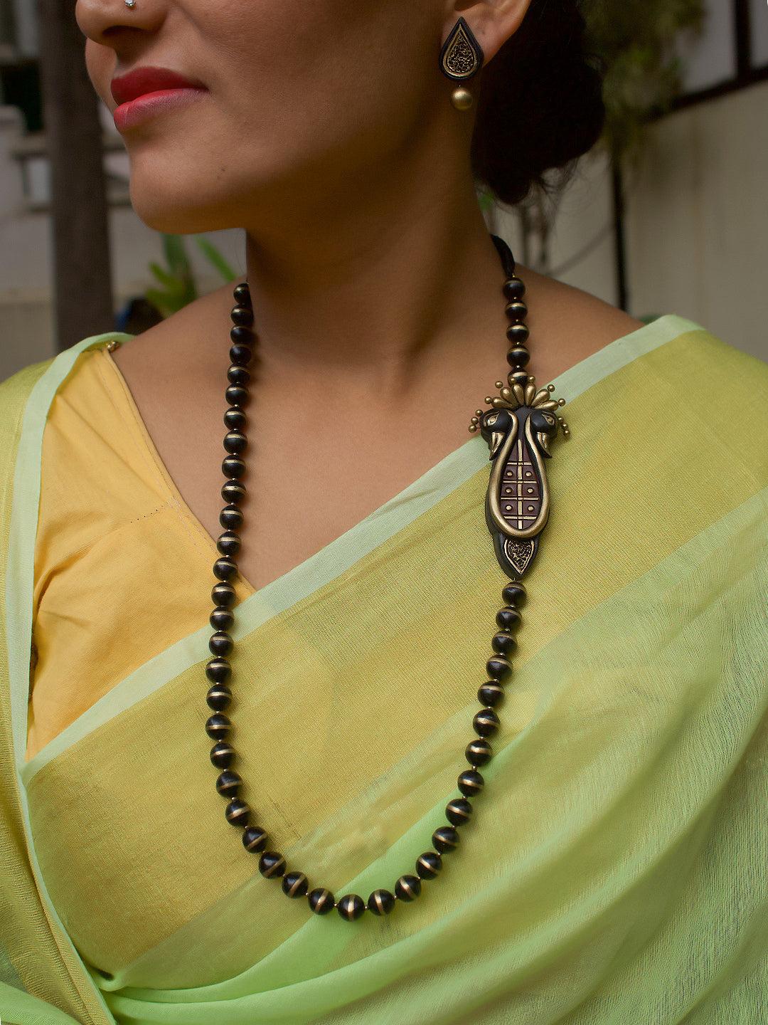 Peacock Design Hand Painted Finish Terracotta Jewellery Set