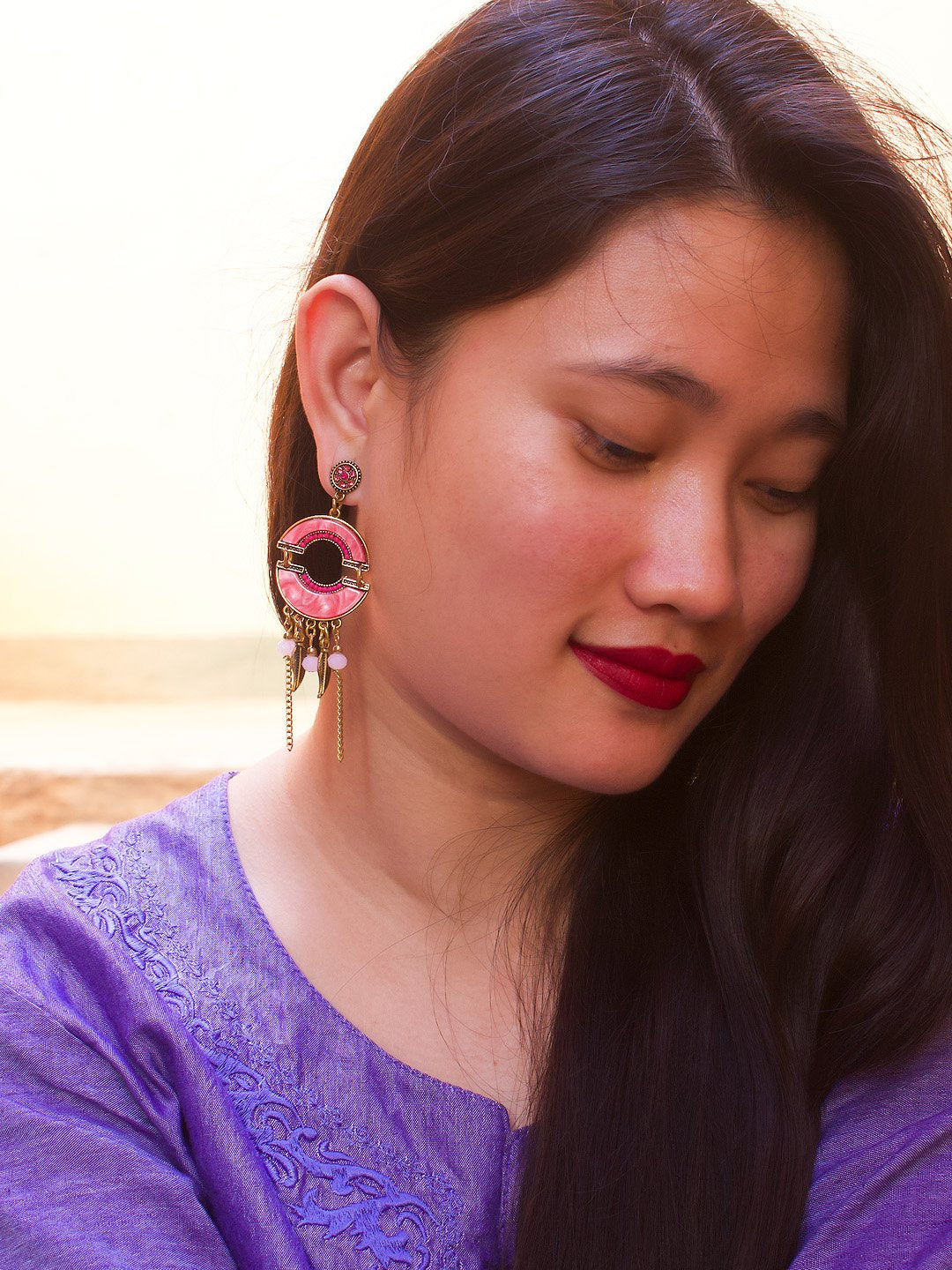 Pink Geometric Design Earring