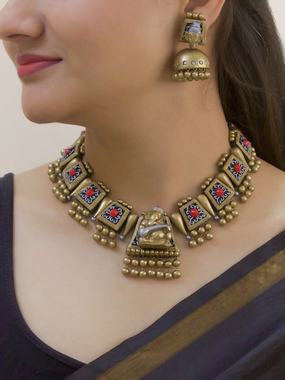 Manjari — Ganesha Design Hand Painted Terracotta Jewellery Set