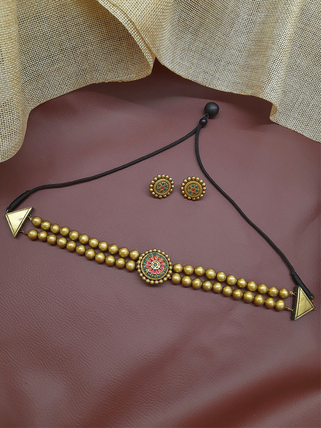 Flower Design Hand Painted Terracotta Jewelry Set