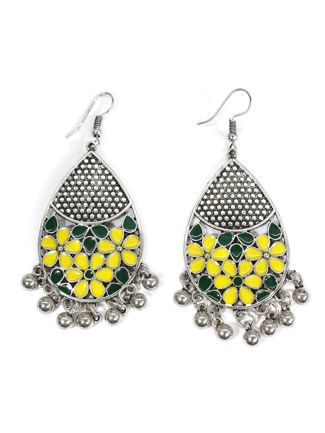 Silver Plated Leaf Design Yellow And Green Color Earring