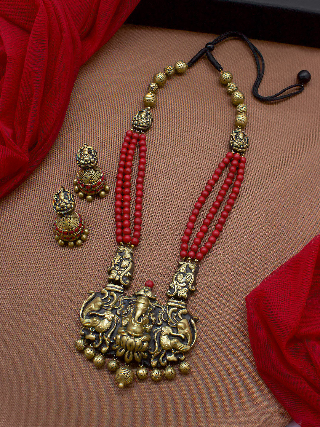 Tarunya — Ganesha Design Hand Painted Terracotta Jewellery Set