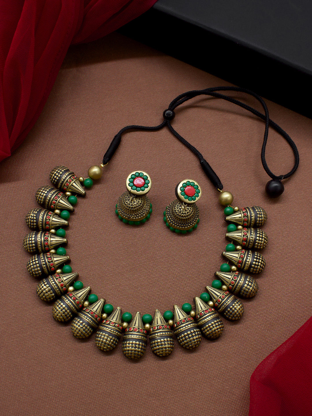 Tear Drop Design Hand Painted Terracotta Jewellery Set