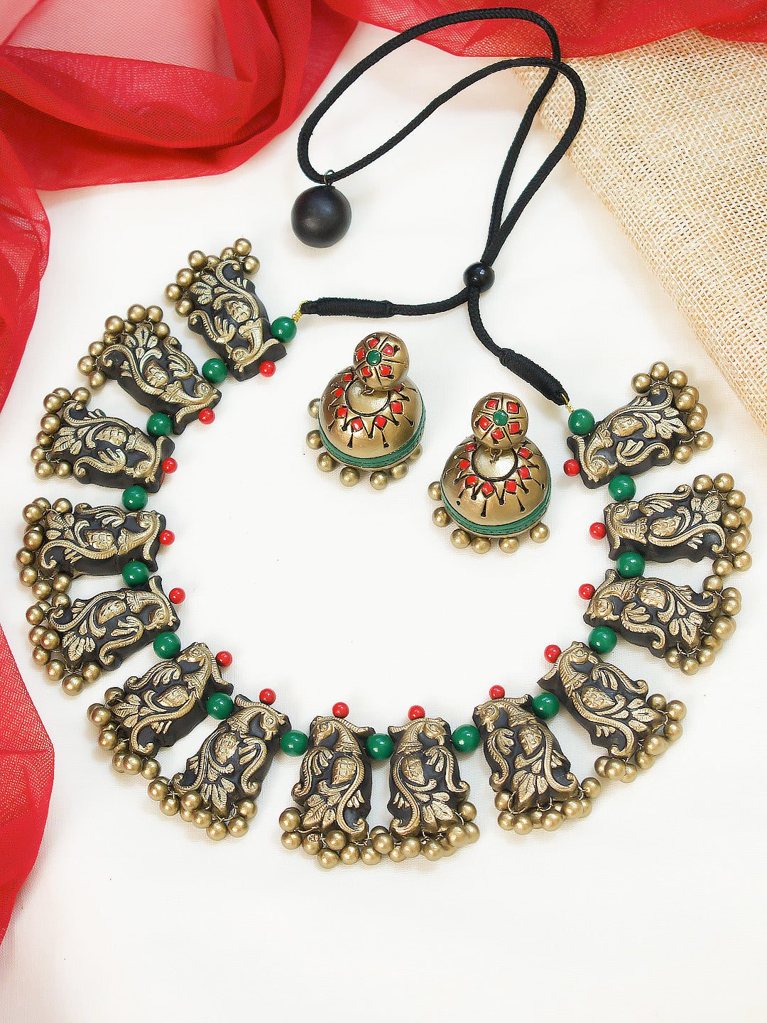 Peacock Design Hand Painted Terracotta Jewellery Set