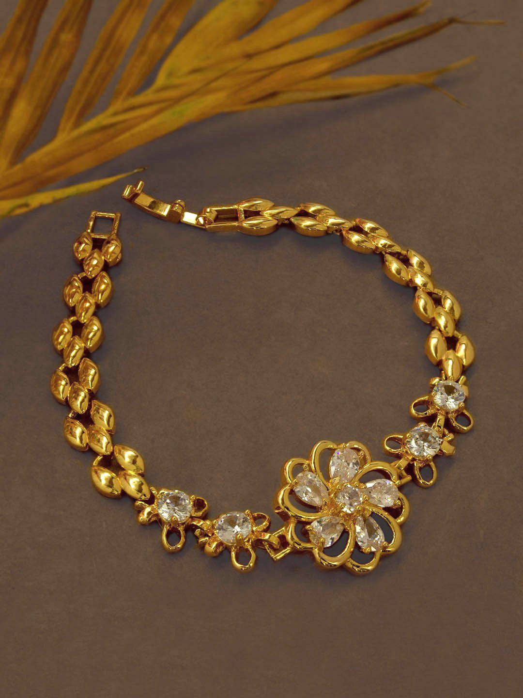 Avismaya Gold Plated White And Gold Color Geometric Design Bracelet for Women