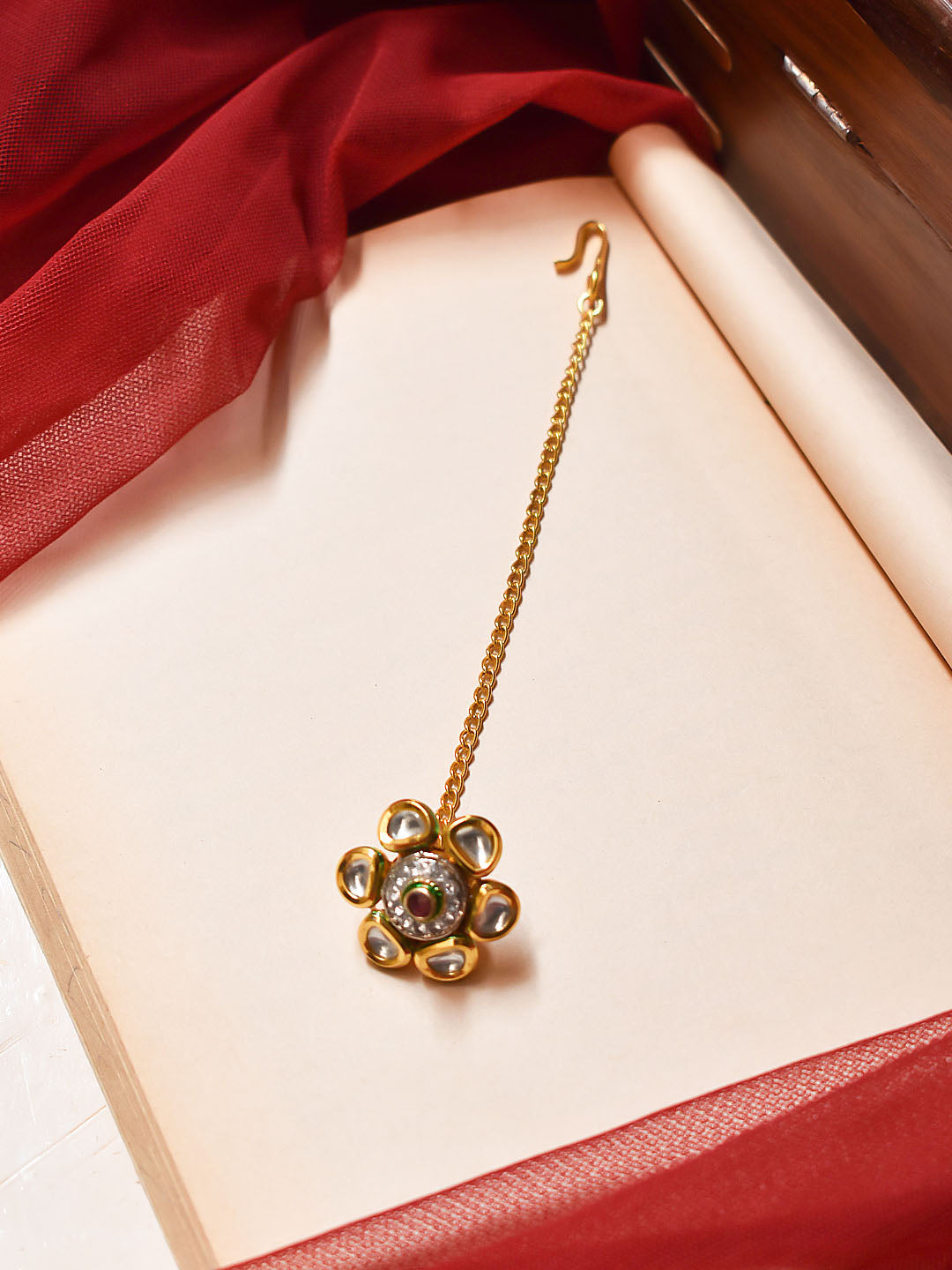 Flower Design Brass Maang Tikka