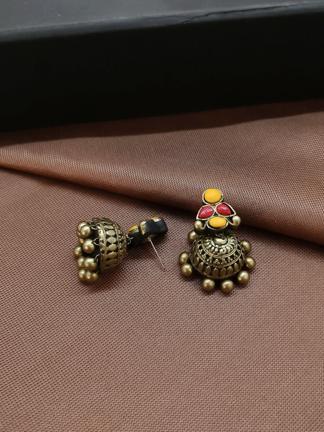 Tear Drop Design Hand Painted Terracotta Earrings