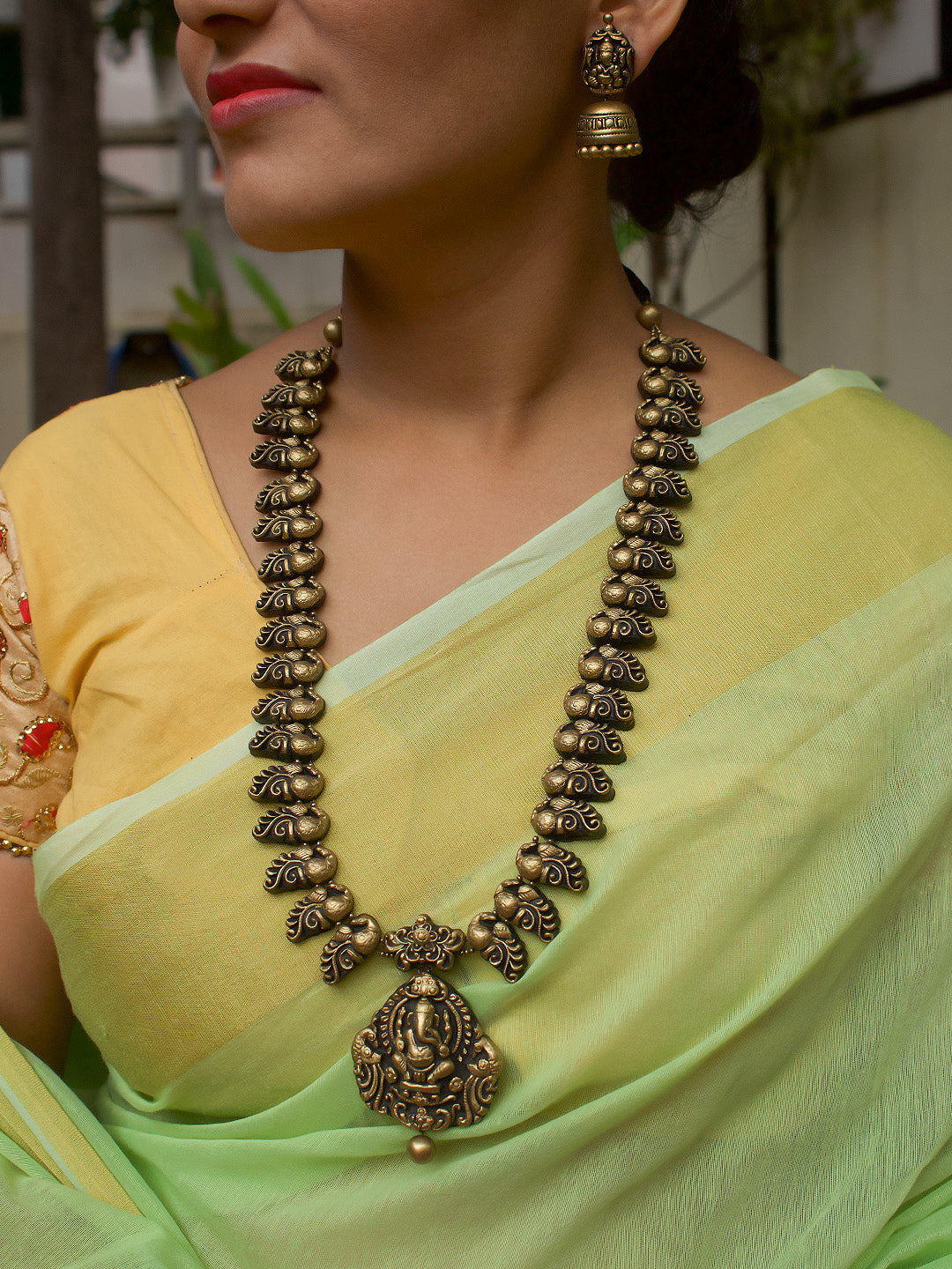 Ganesha Design Hand Painted Finish Terracotta Jewellery Set