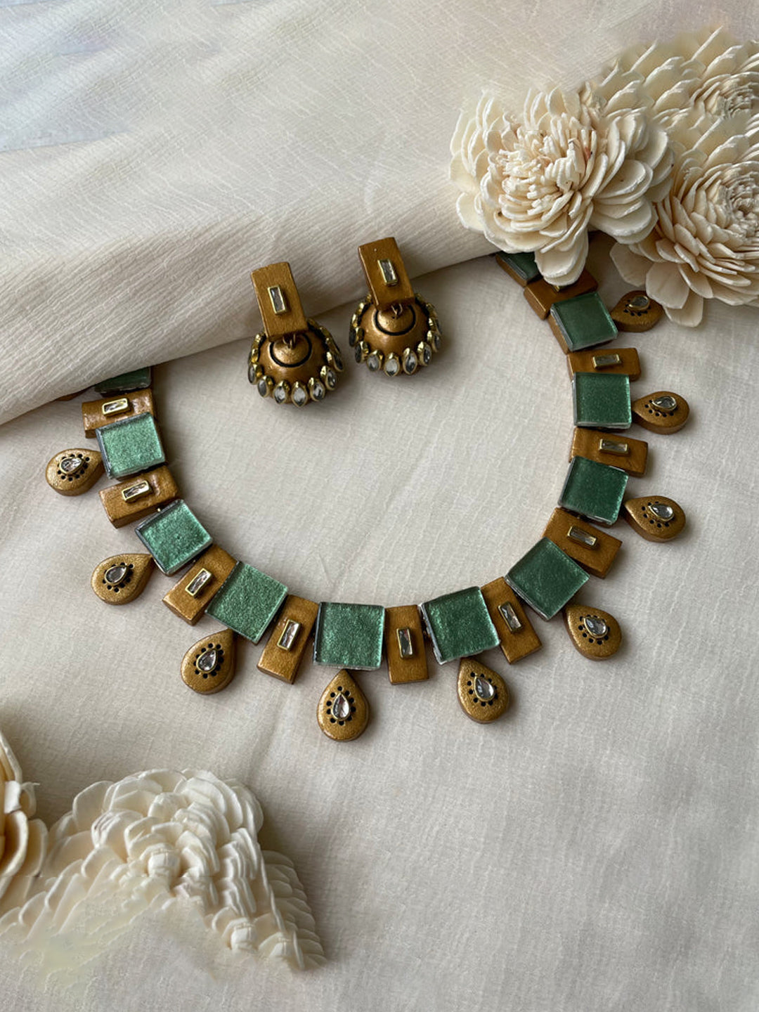 Geometrical Design Hand Painted Finish Terracotta Jewellery Set