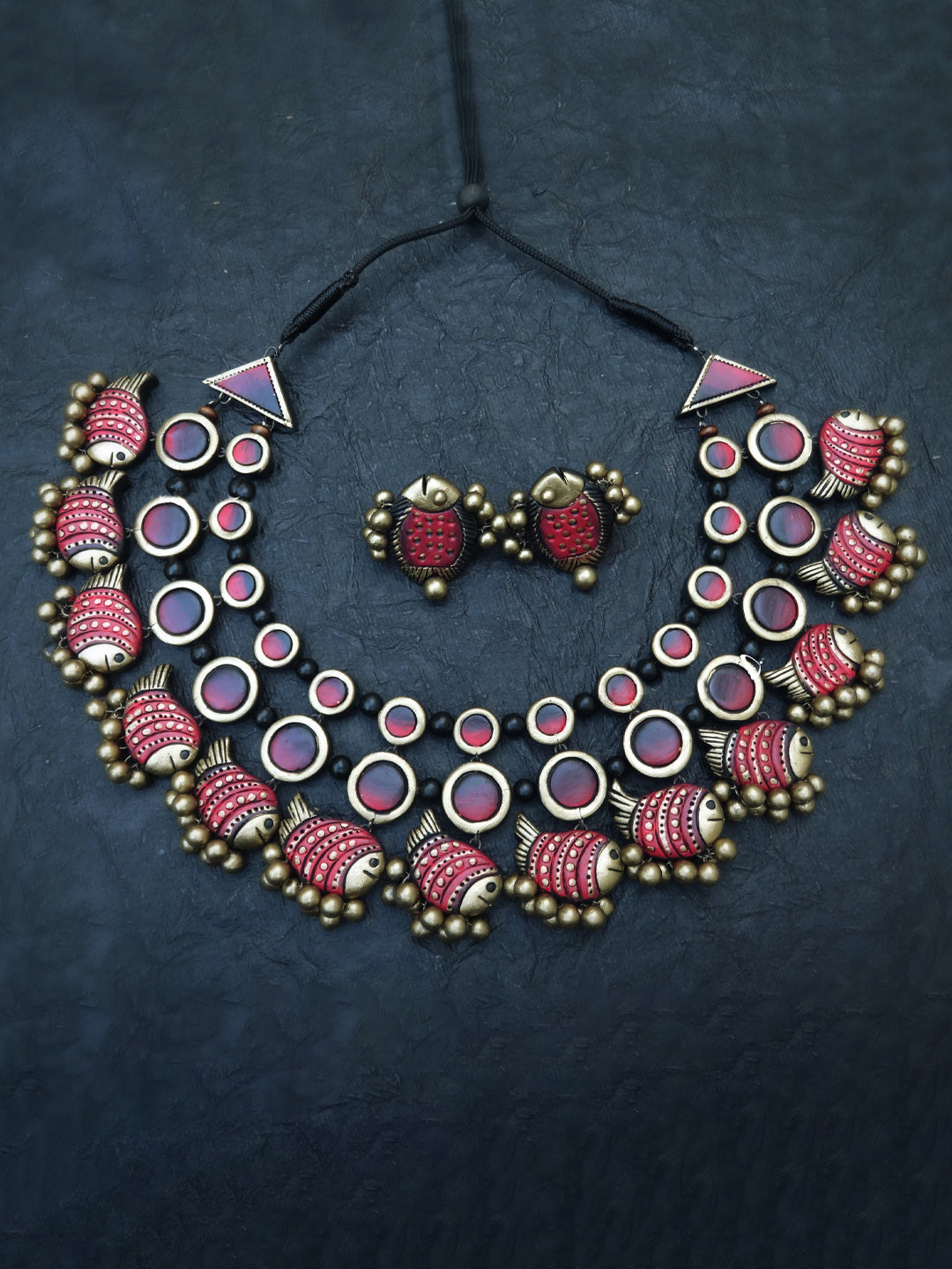 Fish Design Hand Painted Terracotta Jewelry Set