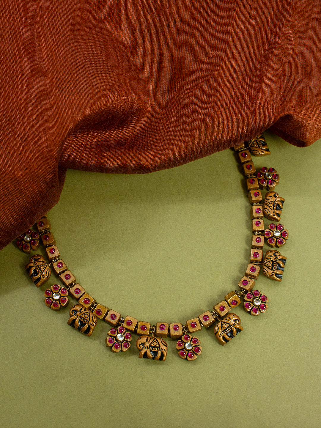 Elephant Design Hand Painted Finish Terracotta Jewellery Set