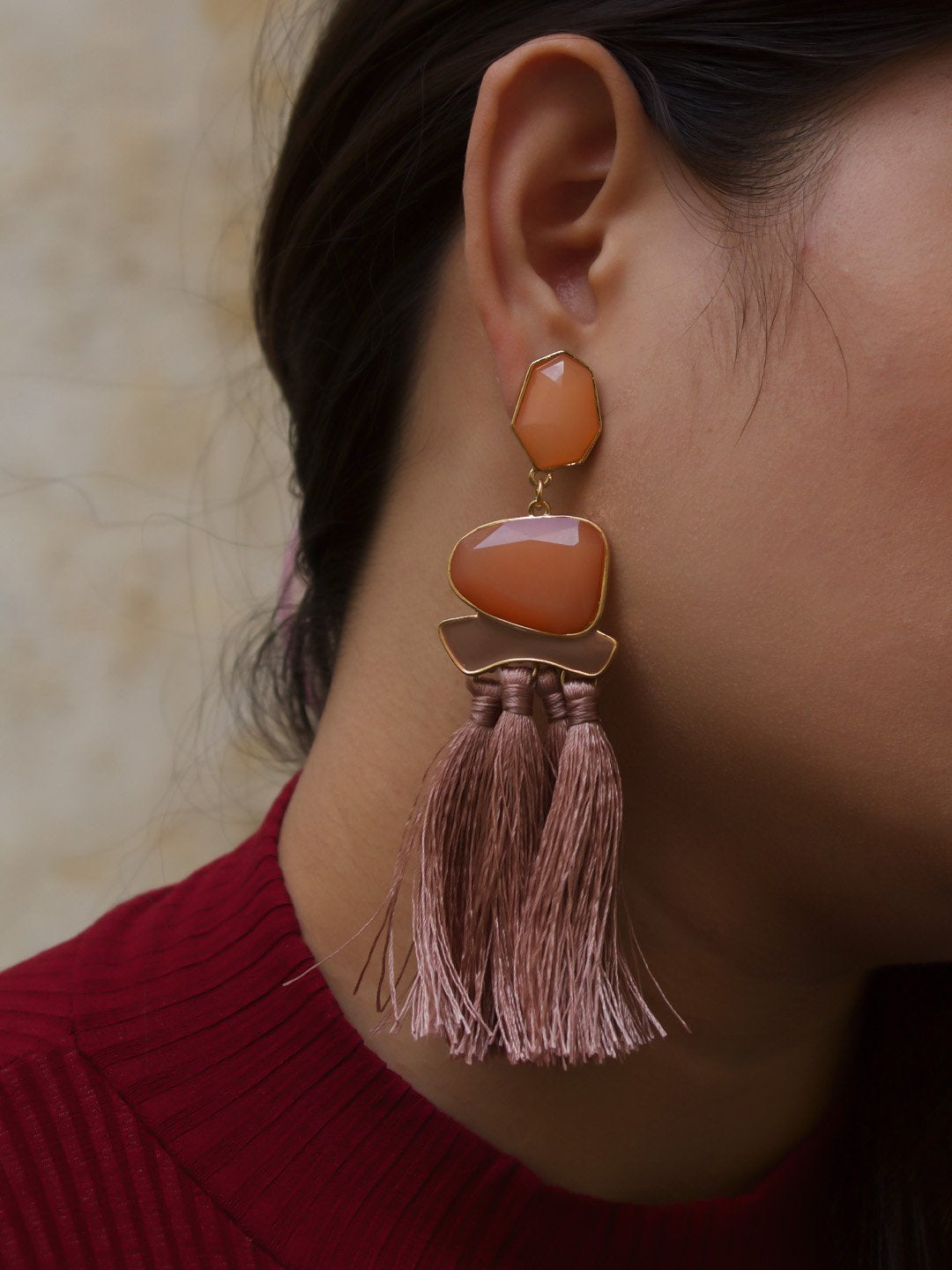 Light Brown Color Tassel Stud Earring