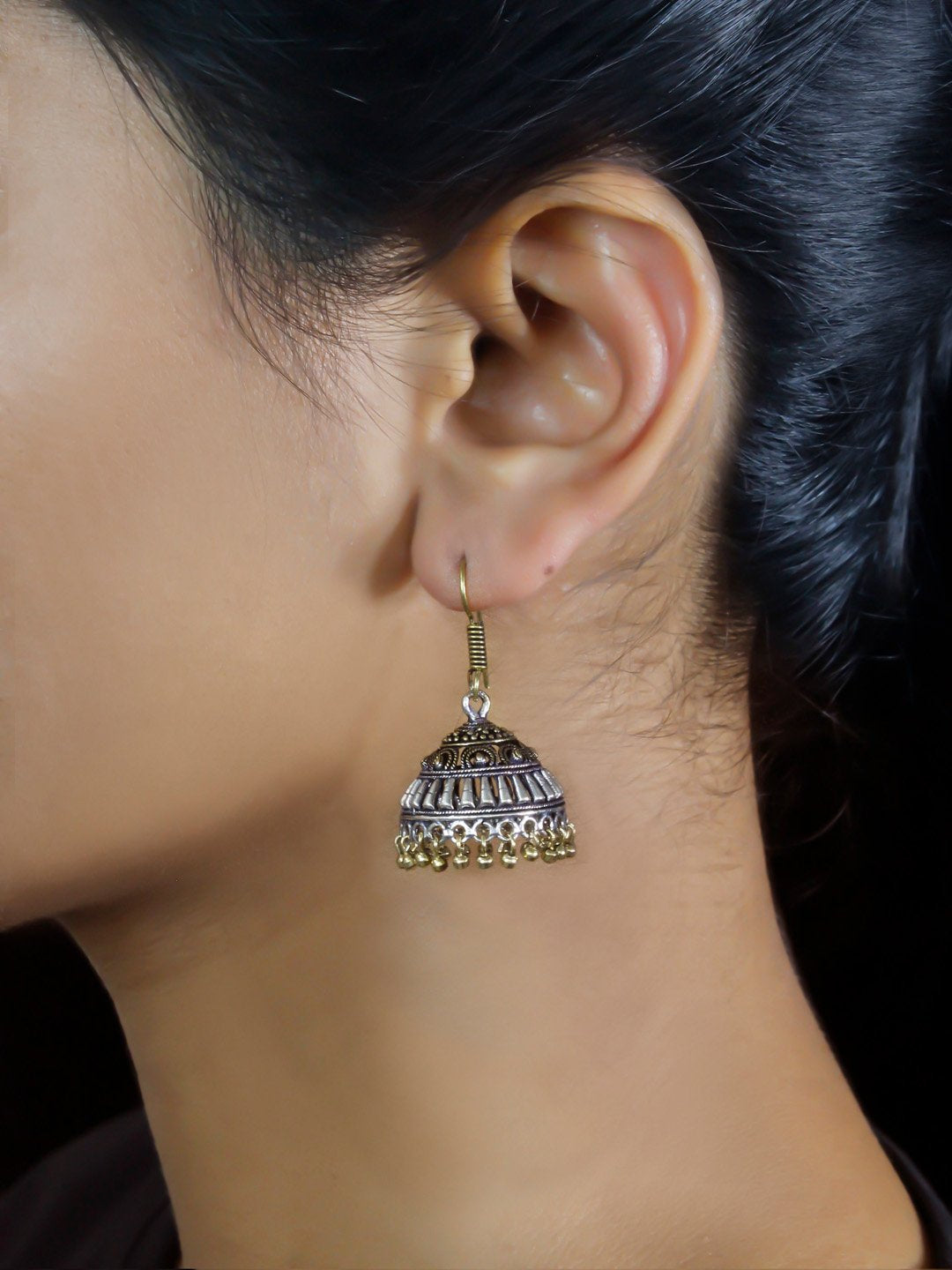 Traditional Dual Tone Floral Design Hook Jhumka