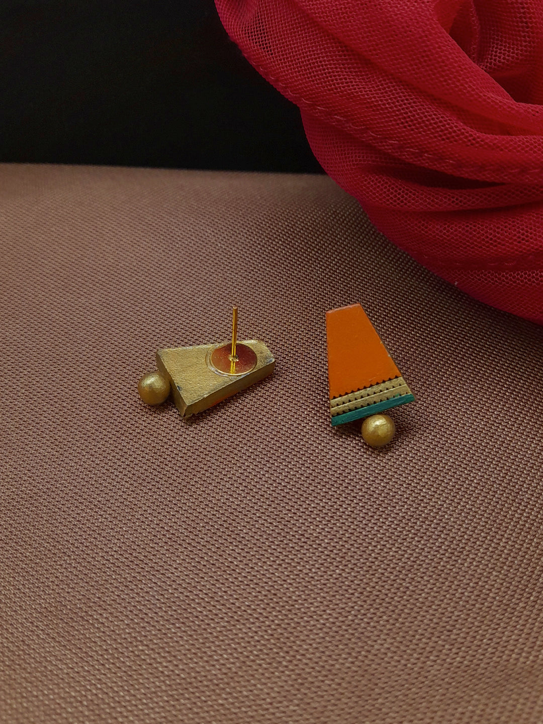 Antique Gold Toned Multicolor Triangular Shape Pendant Terracotta Medium Necklace Set