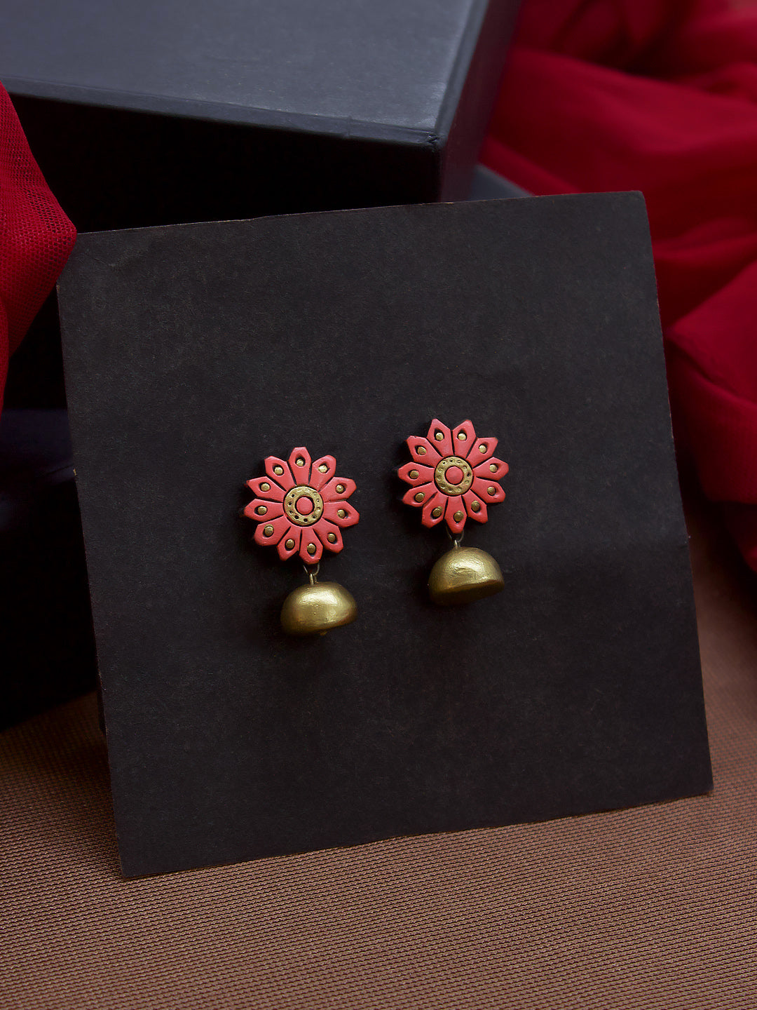 Flower Design Hand Painted Terracotta Earrings