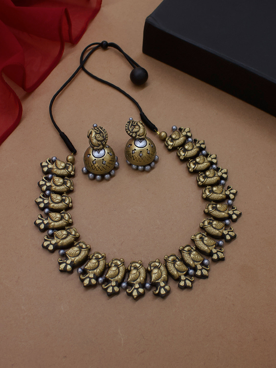 Peacock Design Hand Painted Terracotta Jewellery Set